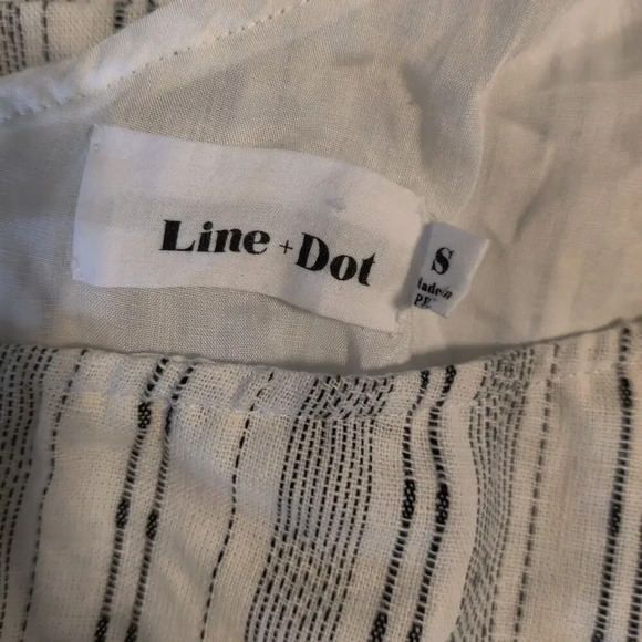 Linen Blend Sleeveless One Shoulder Mini Dress Ruffle Pinstripe Black & white S - Picture 10 of 14